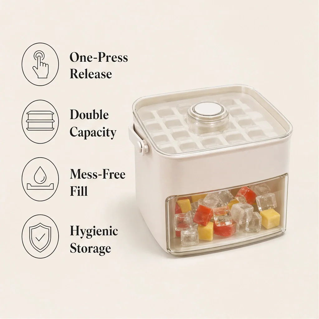 Glacio – Double-Layer Ice Cube Tray with Lid, 48 Cubes, Stackable + 50% OFF - Image 8