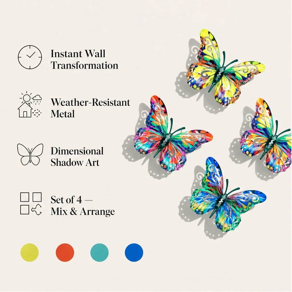 Meadowing – Rust-Proof Metal Butterfly Wall Art, Set of 4 + 50% OFF - Image 2