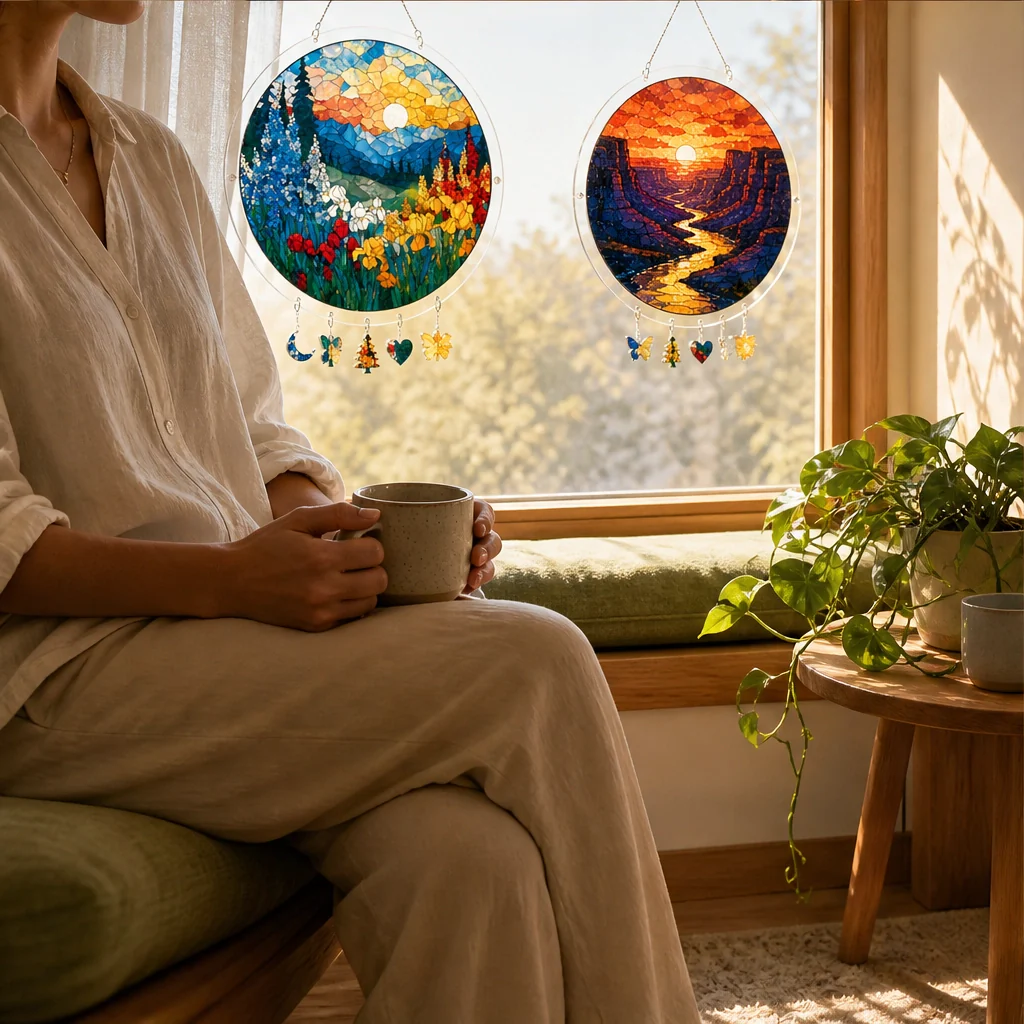 Sundrop™ – Shatter-Resistant Acrylic Stained Glass Sunset & Sea Suncatcher + 50% OFF - Image 2