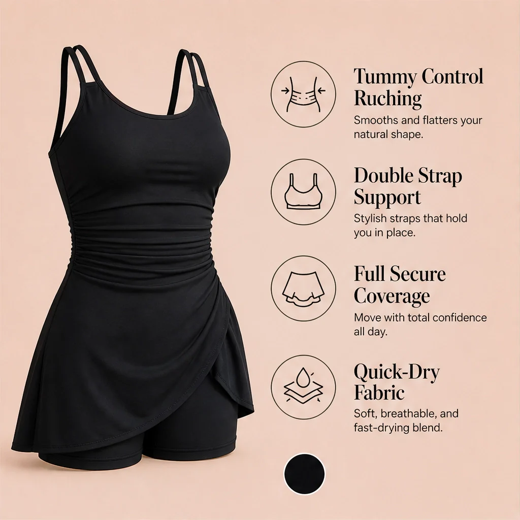 Marisol™ – Ruched Tummy-Control Skirted Swimsuit with Secure Double Straps + 50% OFF - Image 4