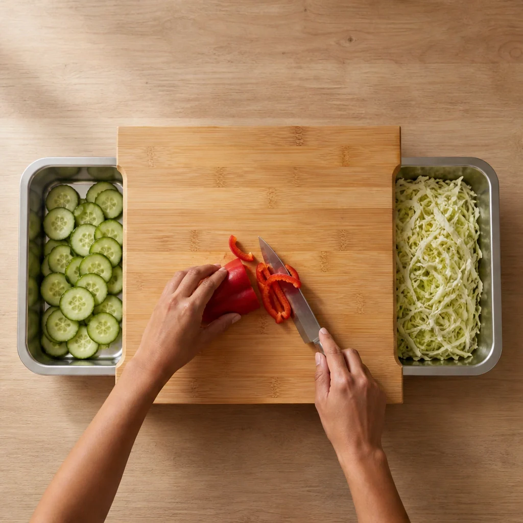 Larderboard™ – Bamboo Prep Board with Built-In Stainless Steel Trays + 50% OFF - Image 2