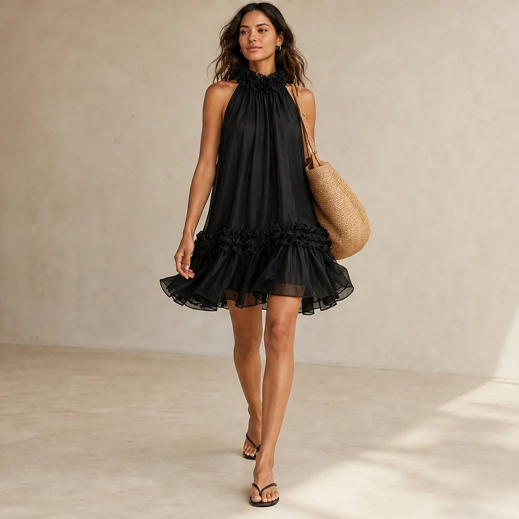 Soirelle™ – Ruffle-Neck Chiffon Sleeveless Mini Dress + 50% OFF - Image 8