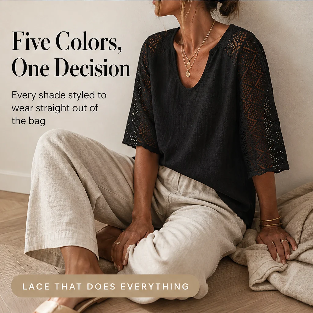 Brisa™ – Lace Openwork U-Neck Short-Sleeve Blouse + 50% OFF - Image 3