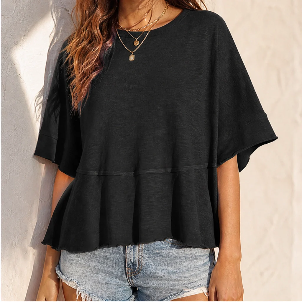 Velora™ – Flare-Sleeve Loose Crewneck Summer Top + 50% OFF