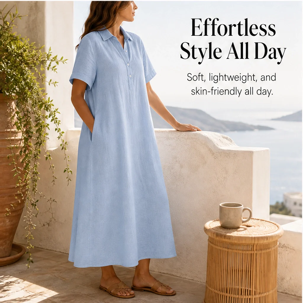 Marisol™– Breathable Linen-Blend Relaxed Midi Shirt Dress + 50% OFF - Image 10