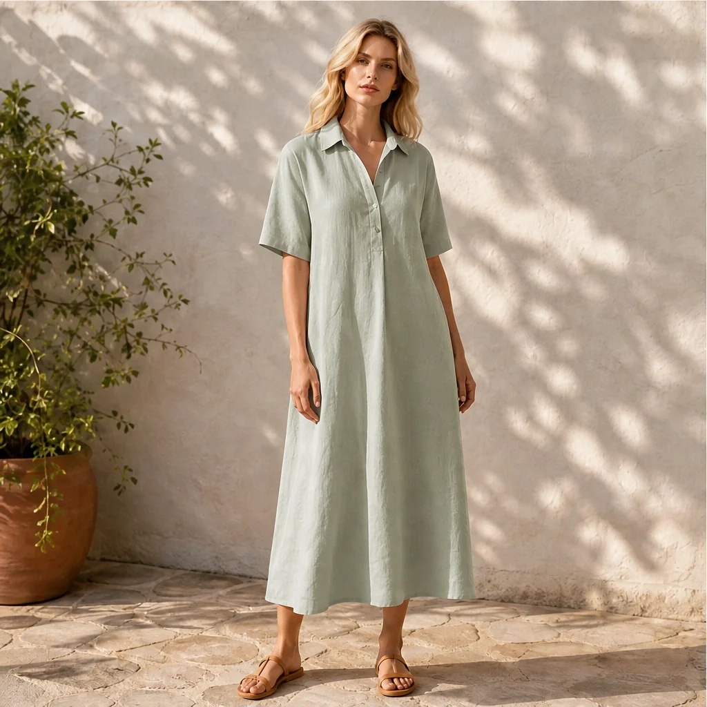Marisol™– Breathable Linen-Blend Relaxed Midi Shirt Dress + 50% OFF - Image 13