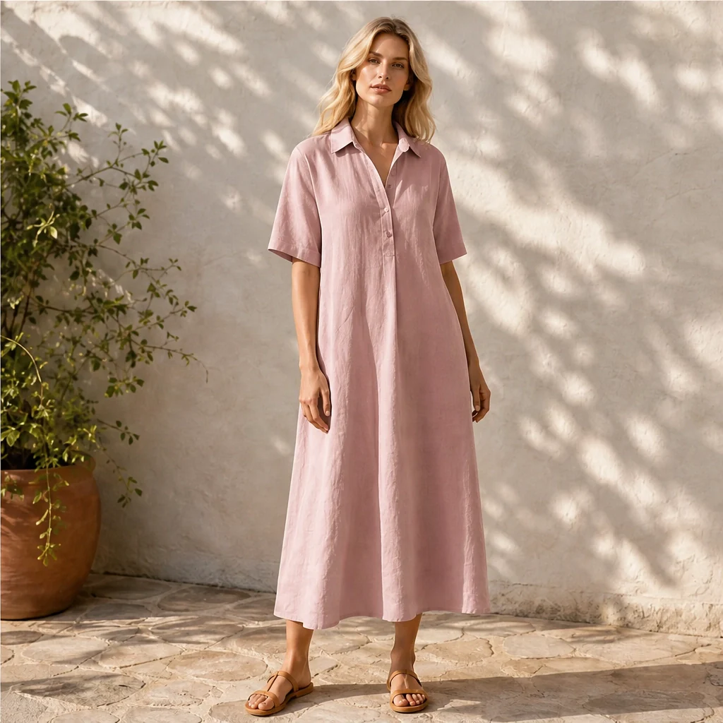 Marisol™– Breathable Linen-Blend Relaxed Midi Shirt Dress + 50% OFF - Image 14
