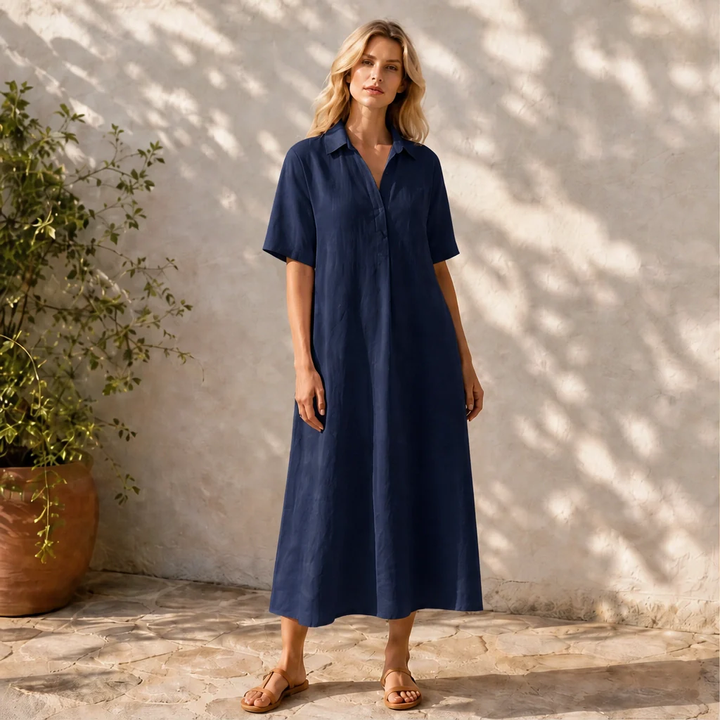 Marisol™– Breathable Linen-Blend Relaxed Midi Shirt Dress + 50% OFF - Image 16