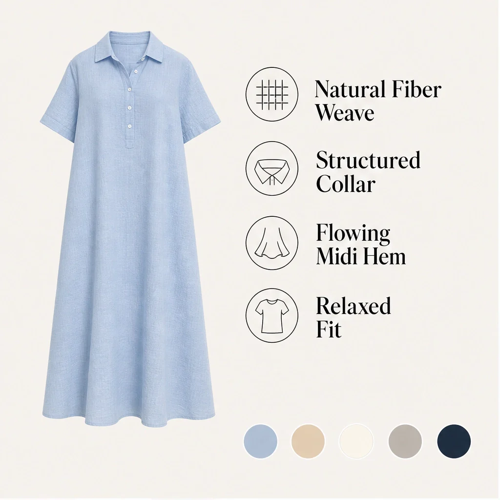 Marisol™– Breathable Linen-Blend Relaxed Midi Shirt Dress + 50% OFF - Image 9