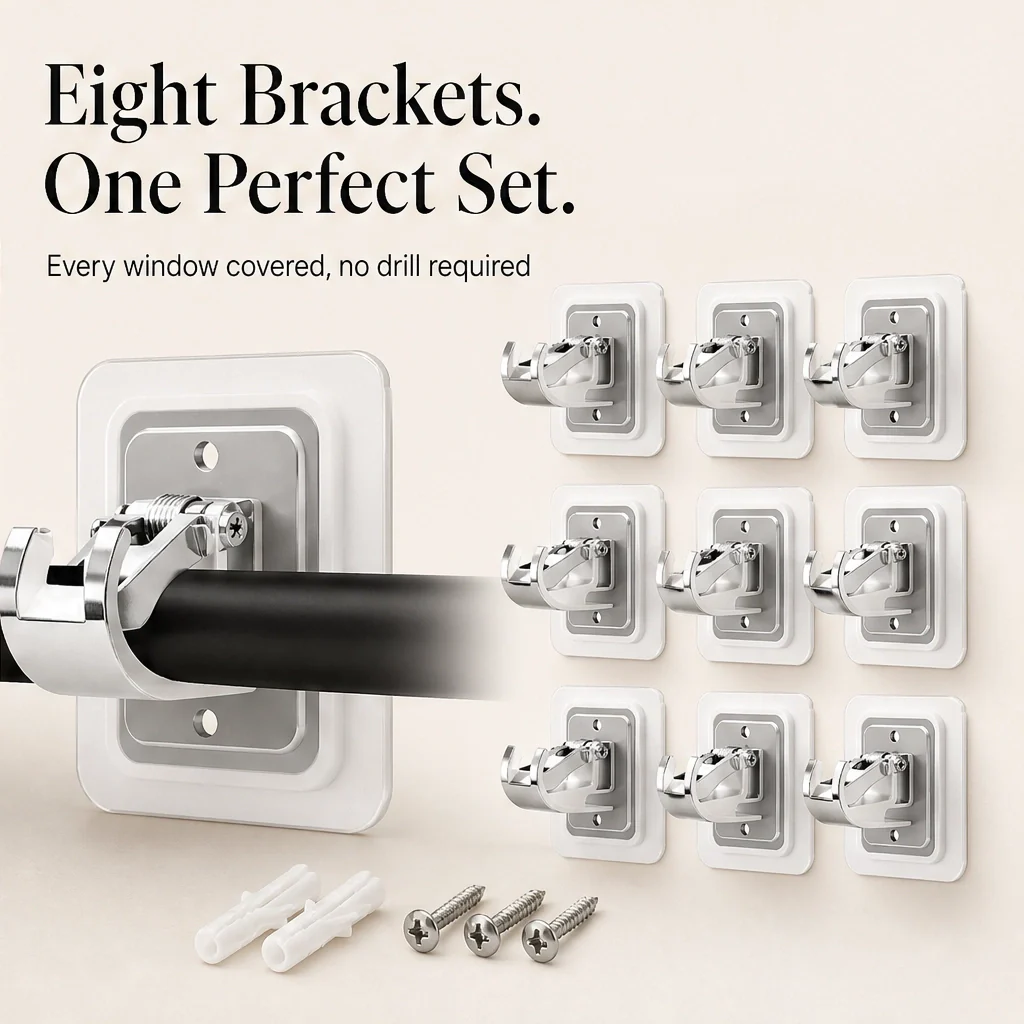 Holdcroft – No-Drill Clear Curtain Rod Brackets, 8-Pack + 50% OFF - Image 7