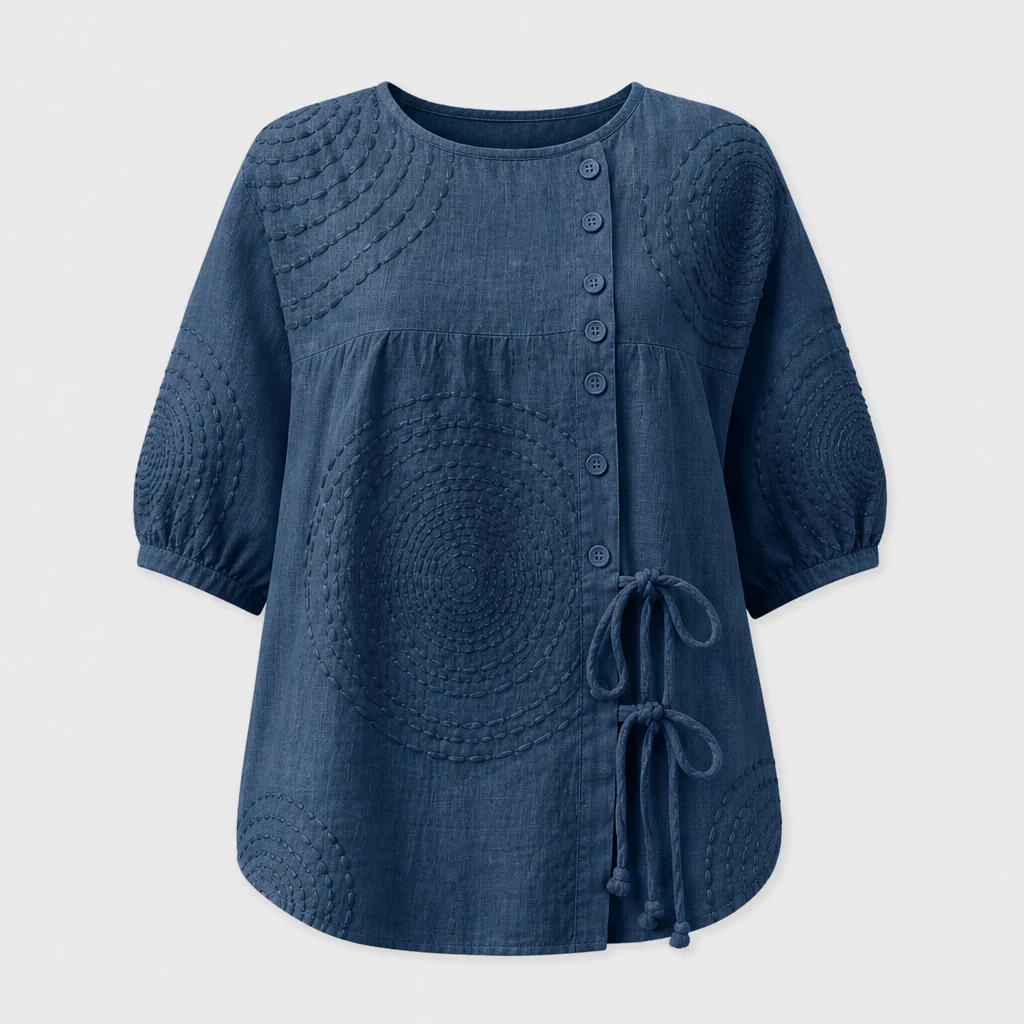 Linelle™ – Textured Embroidered Soft Linen Blouse +50% OFF - Image 13