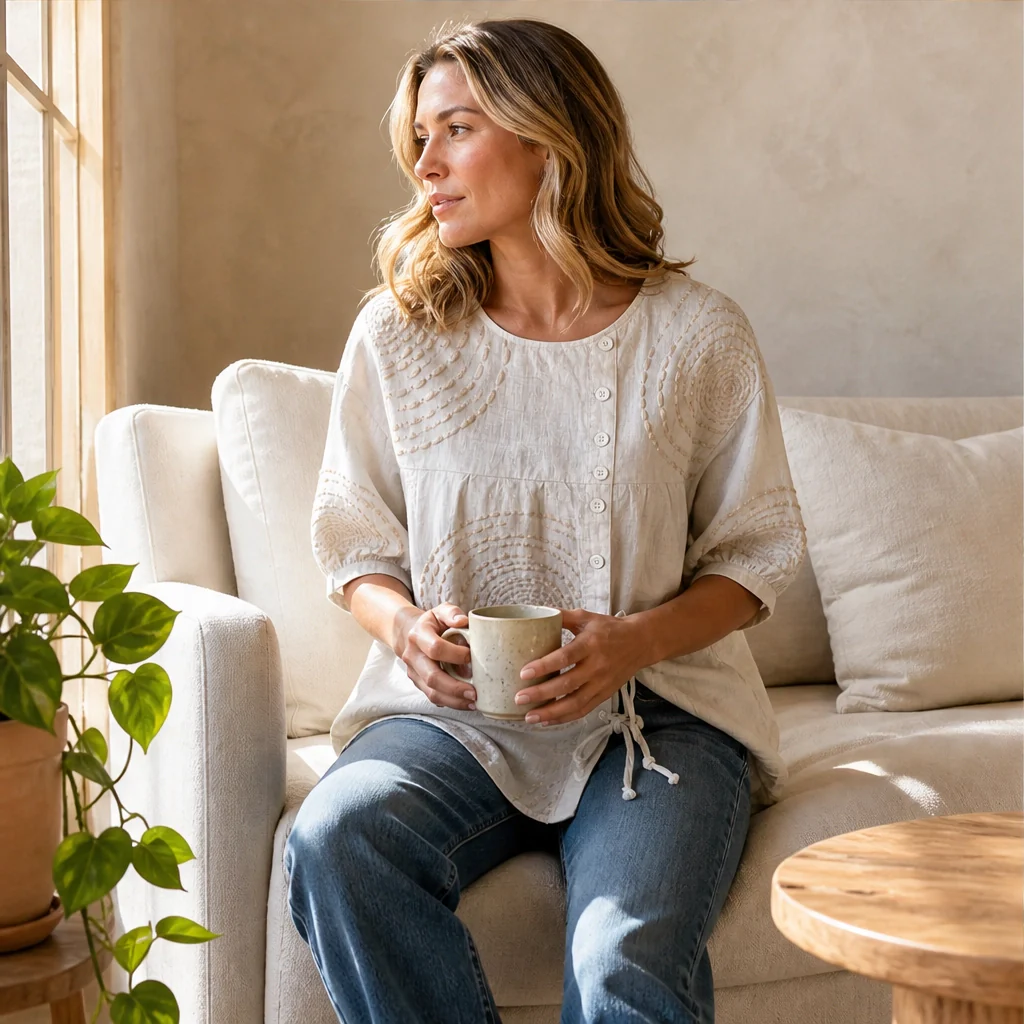 Linelle™ – Textured Embroidered Soft Linen Blouse +50% OFF - Image 4