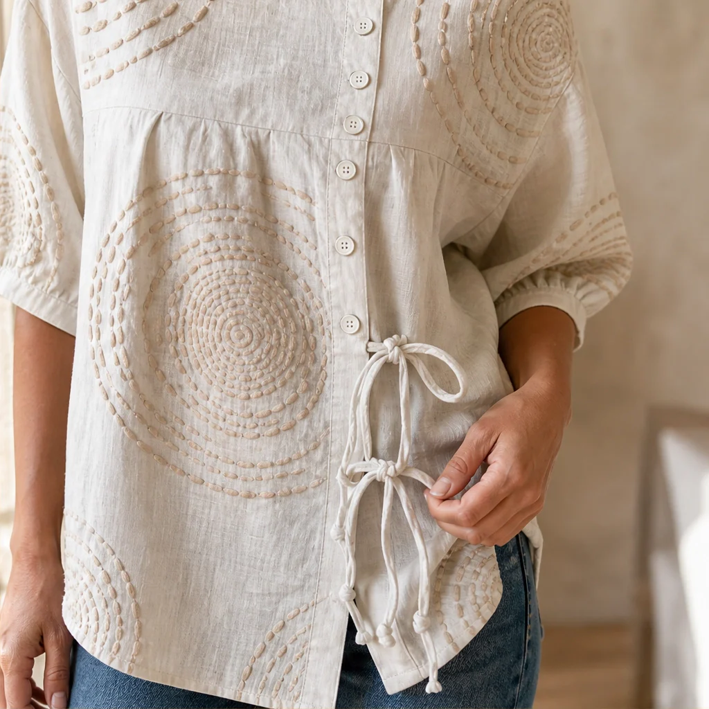 Linelle™ – Textured Embroidered Soft Linen Blouse +50% OFF - Image 7
