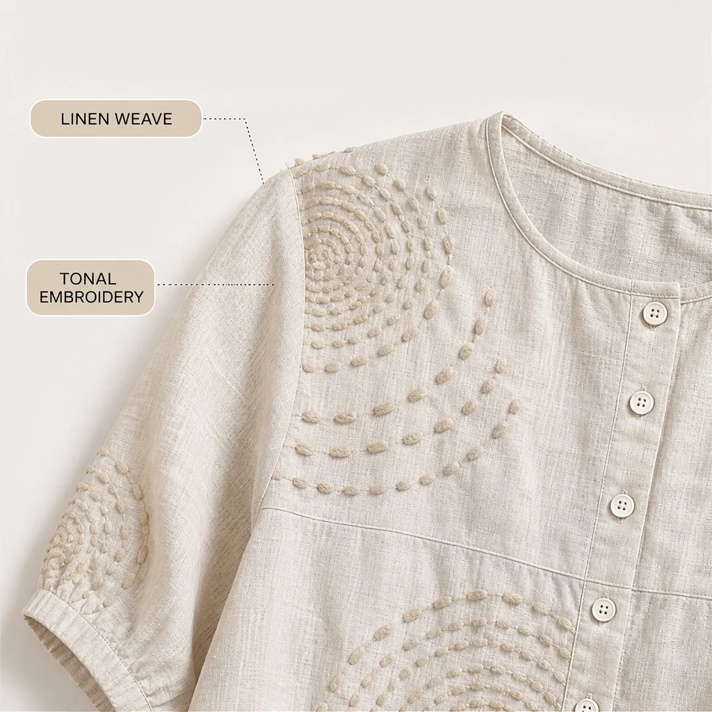 Linelle™ – Textured Embroidered Soft Linen Blouse +50% OFF - Image 9