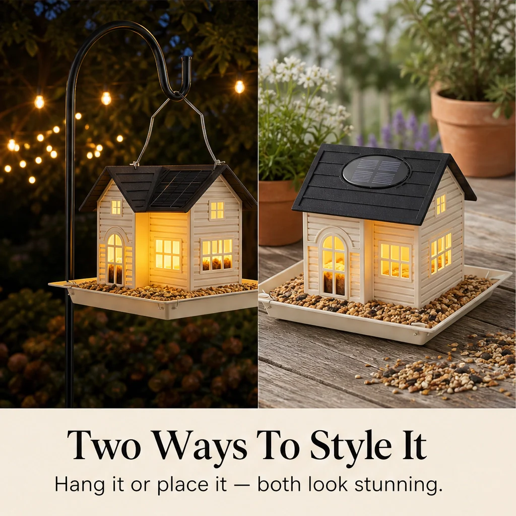 Wrenmere™ – Solar Lantern Metal Bird Feeder with Warm LED Glow + 50% OFF - Image 5