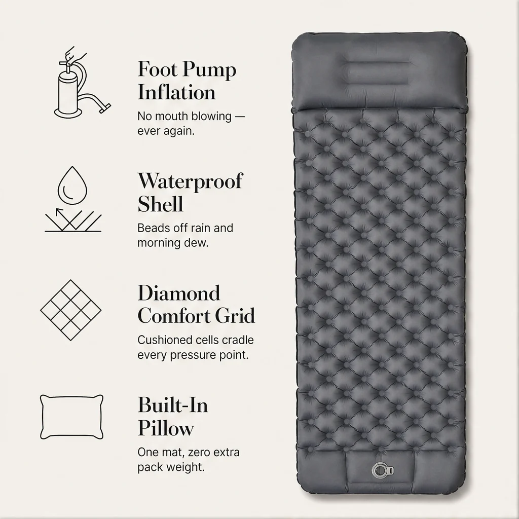 Lofthaven – Self-Inflating 10cm Camping Mat with Built-In Pillow & Foot Pump + 50% OFF - Image 2