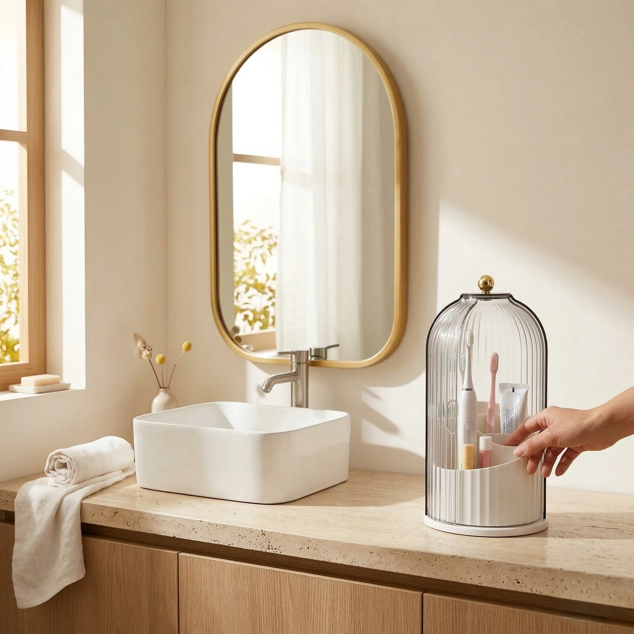 Clochère™ – Dome Cover Toothbrush & Vanity Organizer with 360° Rotating Tray + 50% OFF - Image 2