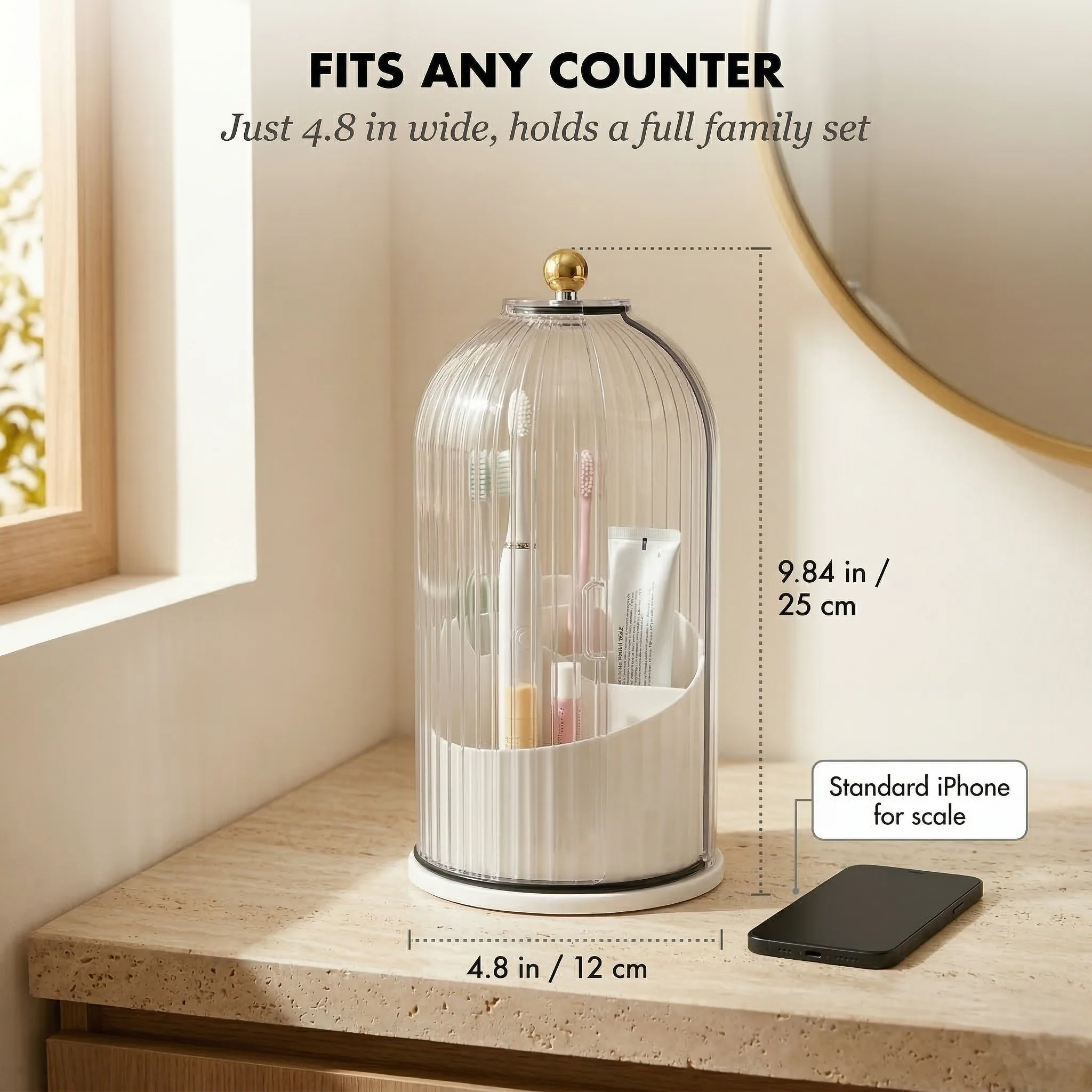 Clochère™ – Dome Cover Toothbrush & Vanity Organizer with 360° Rotating Tray + 50% OFF - Image 3