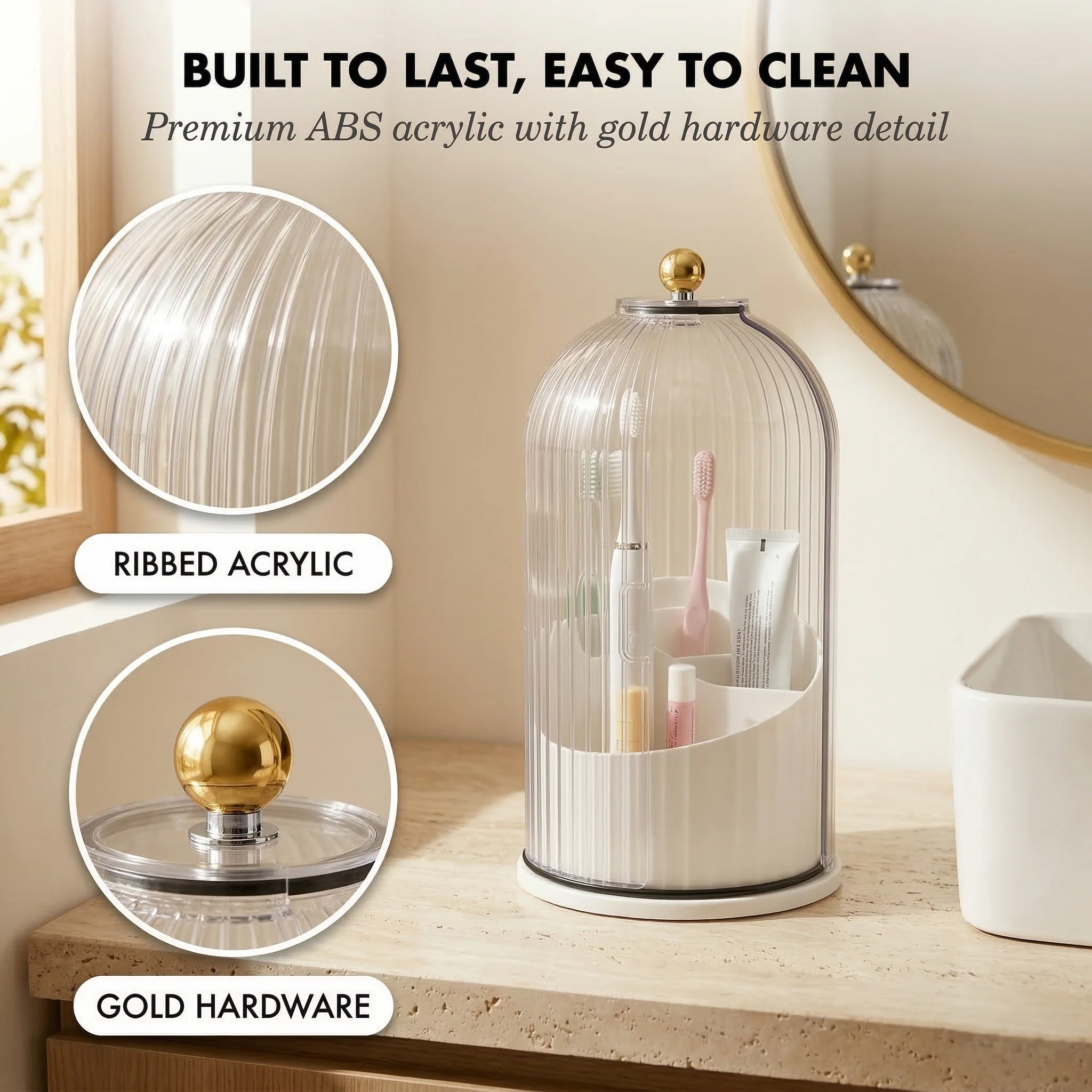 Clochère™ – Dome Cover Toothbrush & Vanity Organizer with 360° Rotating Tray + 50% OFF - Image 4
