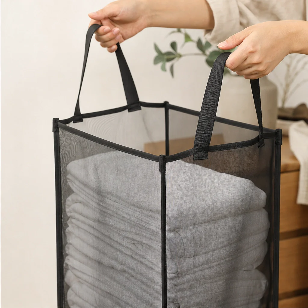 FoldHaven™ – See-Through Mesh Foldable Storage Basket with Carry Handles +50% OFF - Image 11