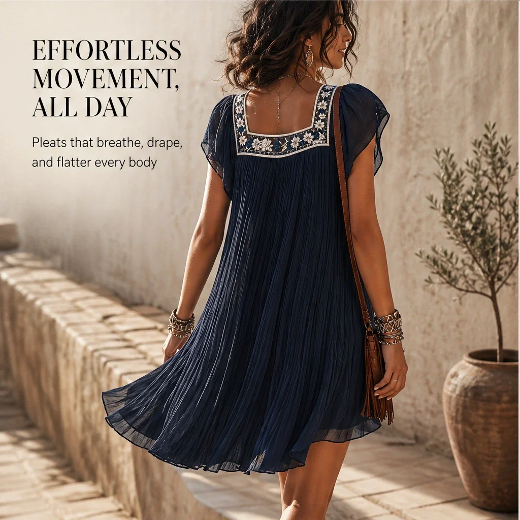 Marguerite™ – Floral Embroidered Pleated Chiffon Mini Dress + 50% OFF - Image 4