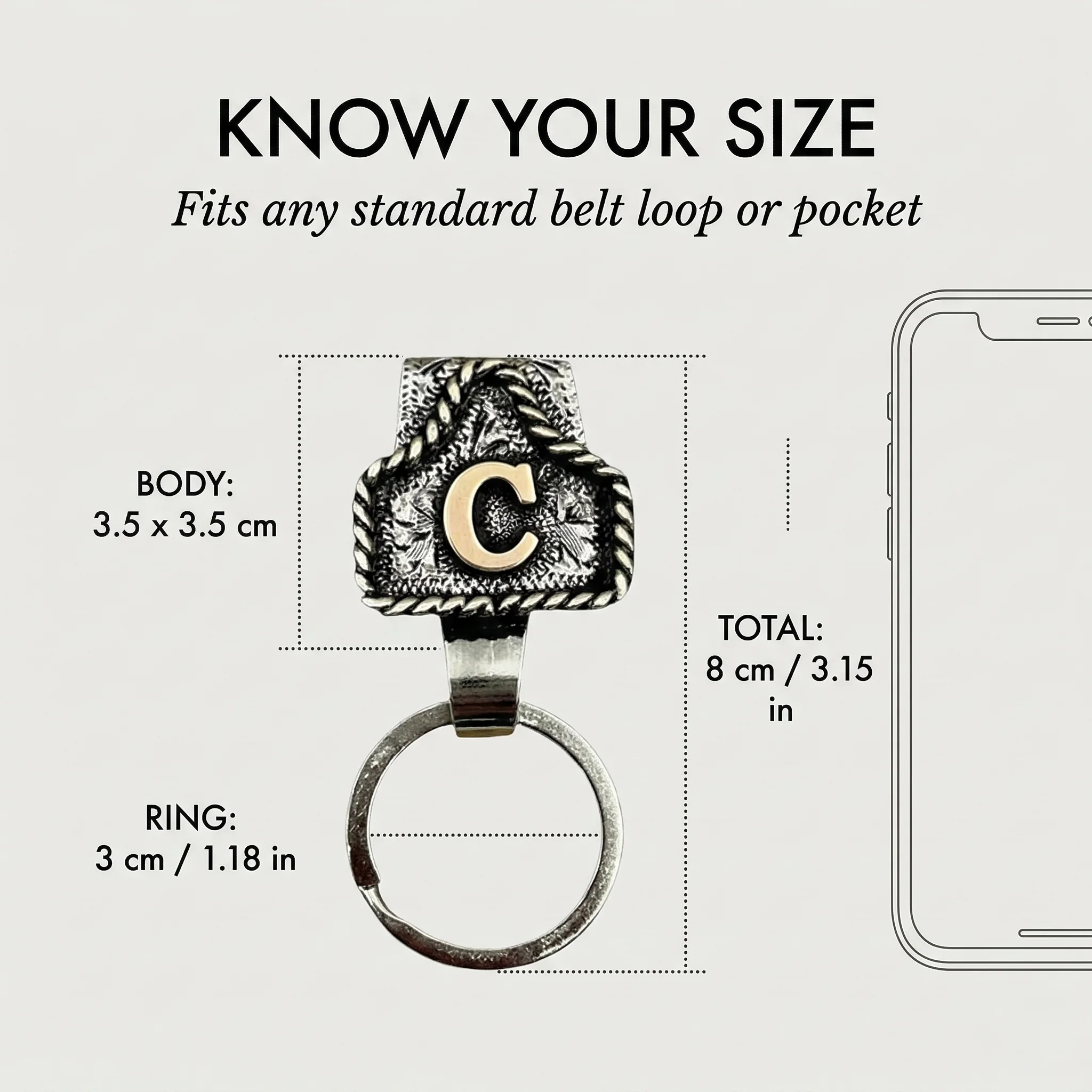 Conchofield™ – Western Initial Belt Clip Keychain, A-Z Letters, Engraved Concho Design + 50% OFF - Image 4