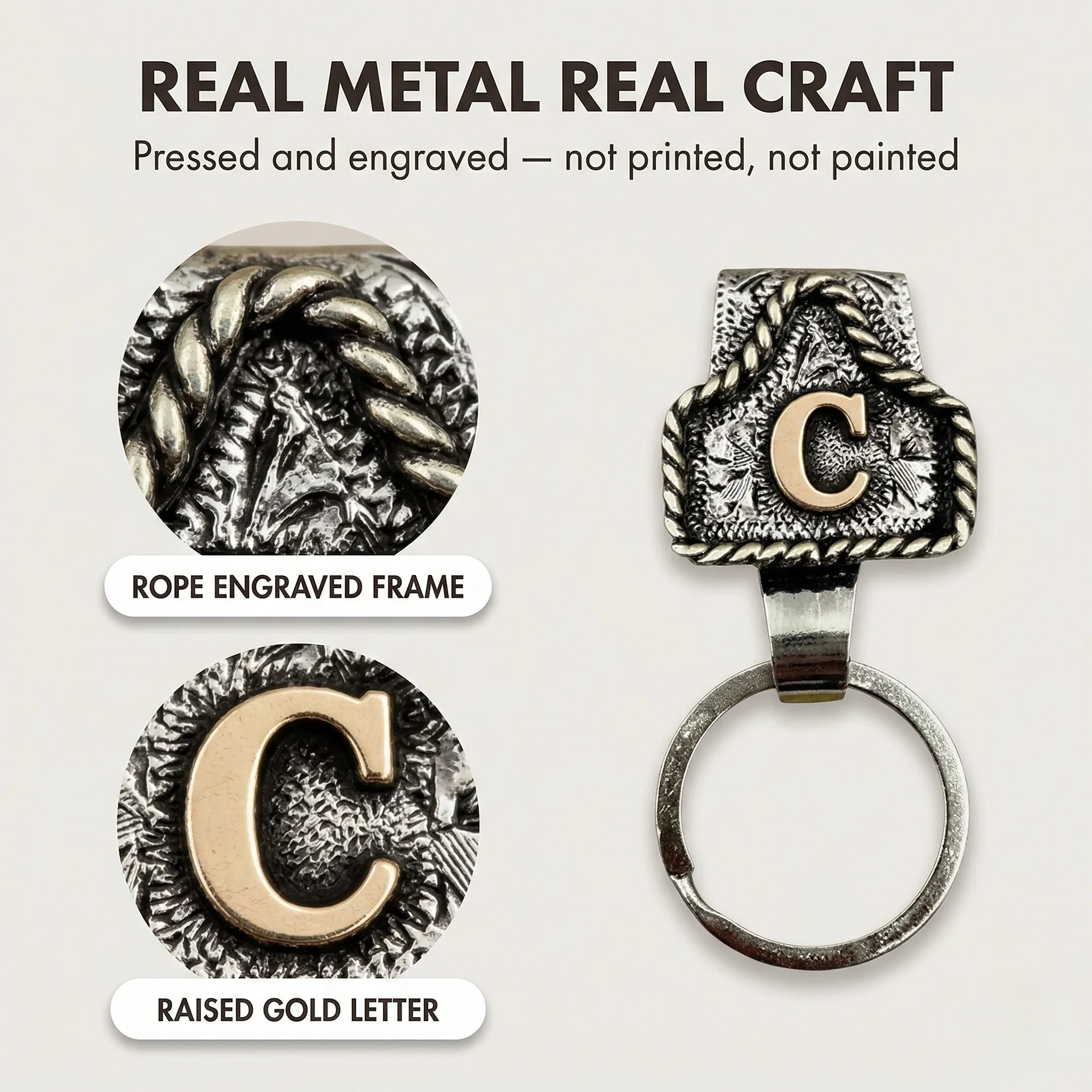 Conchofield™ – Western Initial Belt Clip Keychain, A-Z Letters, Engraved Concho Design + 50% OFF - Image 5