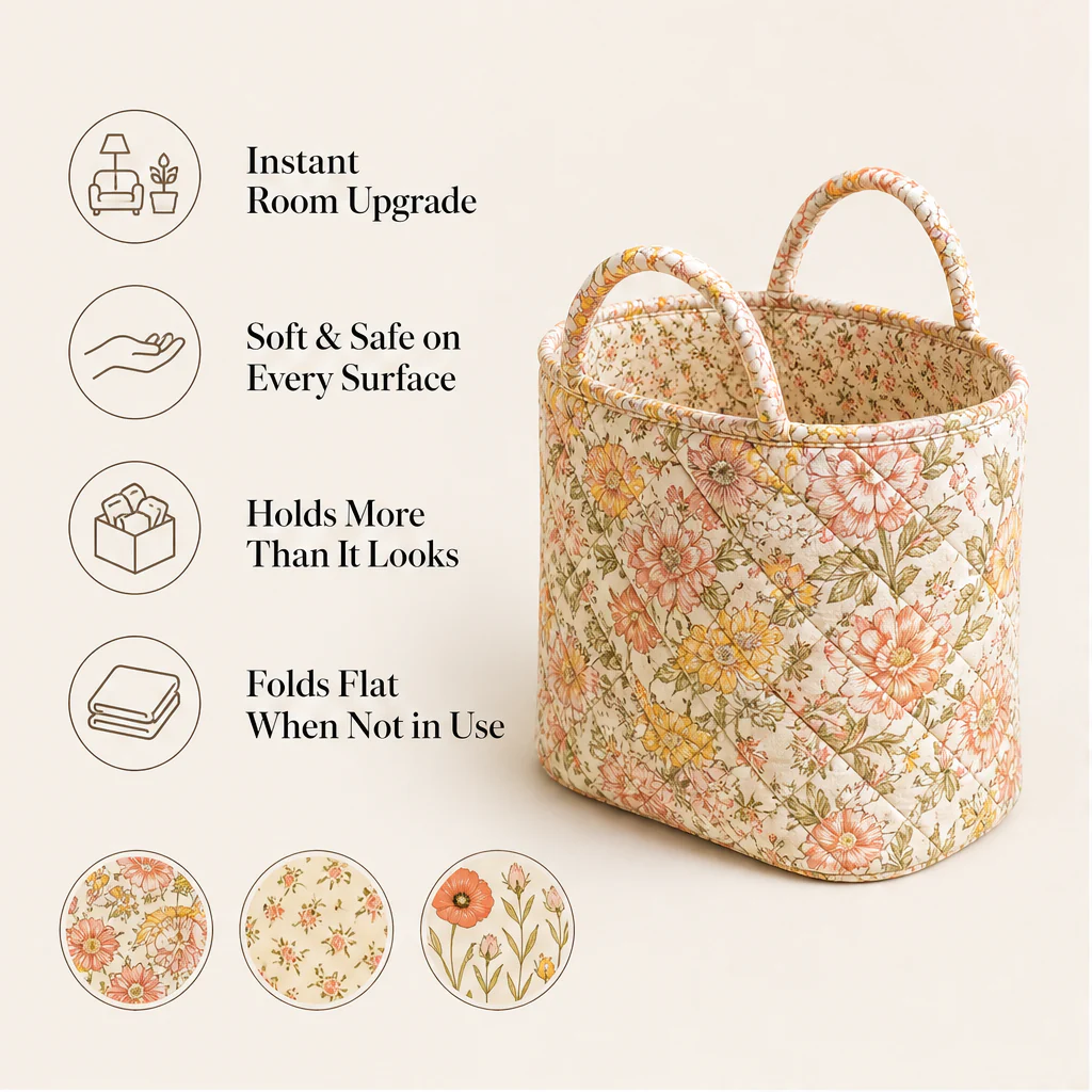 Meadowstow – Foldable Quilted Floral Storage Basket with Carry Handles + 50% OFF - Image 2