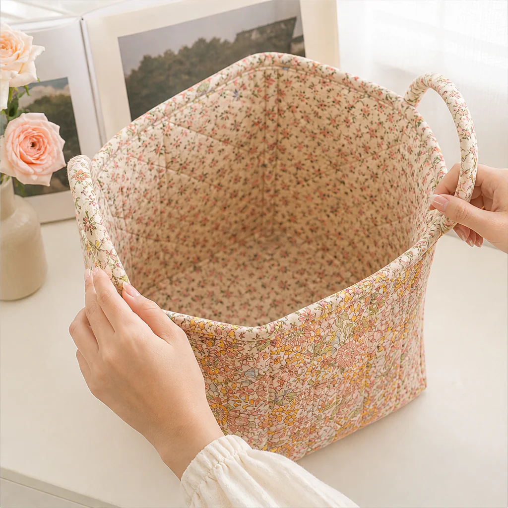 Meadowstow – Foldable Quilted Floral Storage Basket with Carry Handles + 50% OFF - Image 7