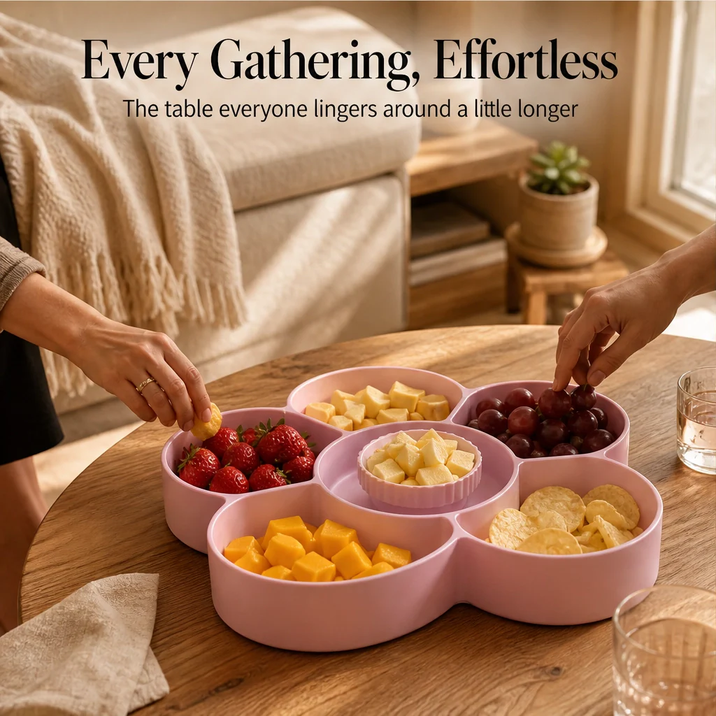 Gatherly™ – 5-Compartment Rotating Snack Serving Tray with Non-Slip Base + 50% OFF