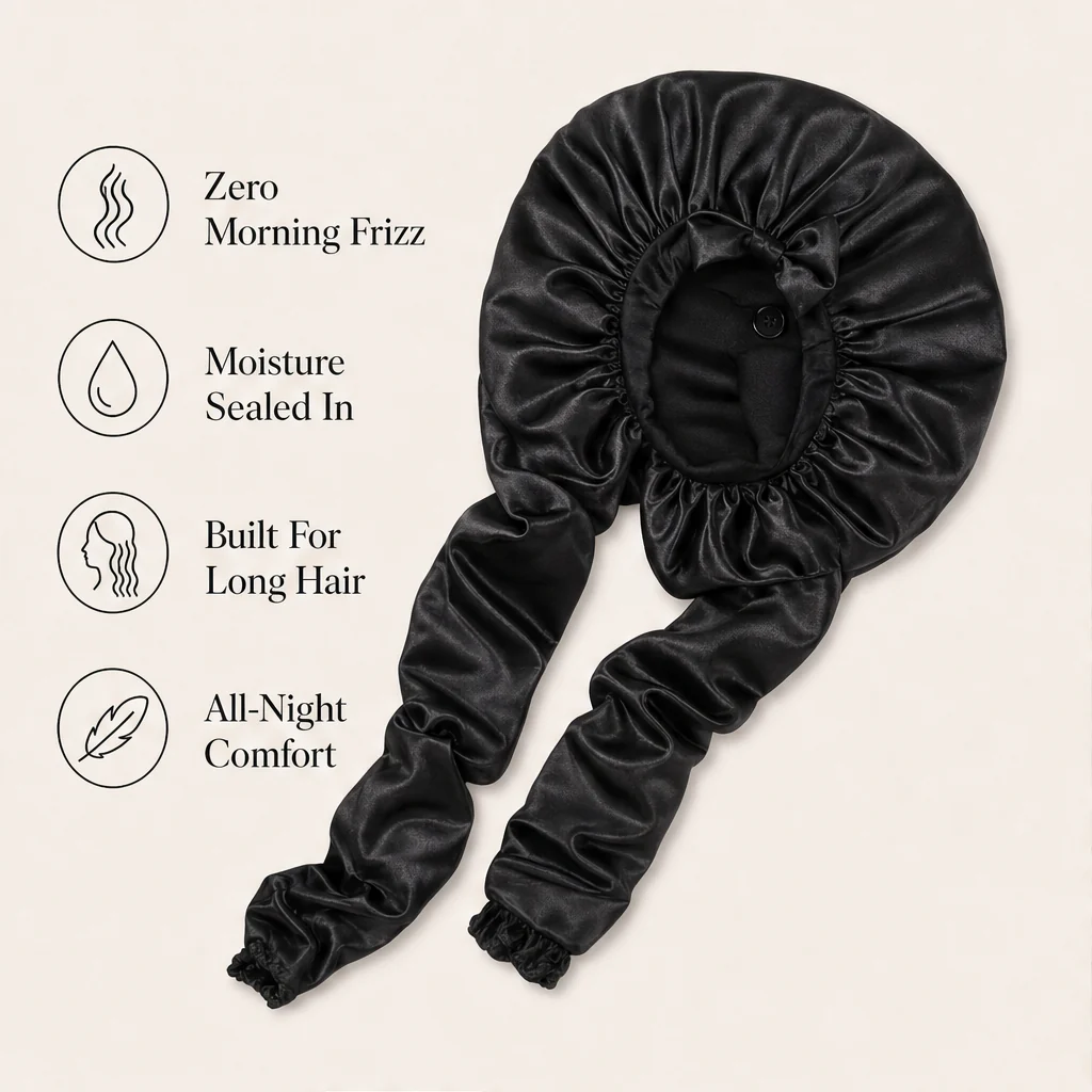 Duskveil – Extra-Long Twin-Tube Satin Bonnet for Braids, Locs & Curls + 50% OFF - Image 2