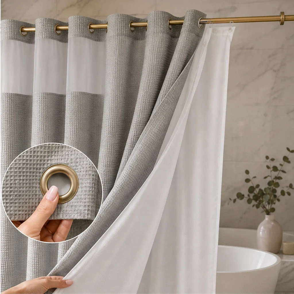 Weavecove – Hookless Waffle Weave Shower Curtain with Snap Buttons & Light-Through Top Panel + 50% OFF - Image 5