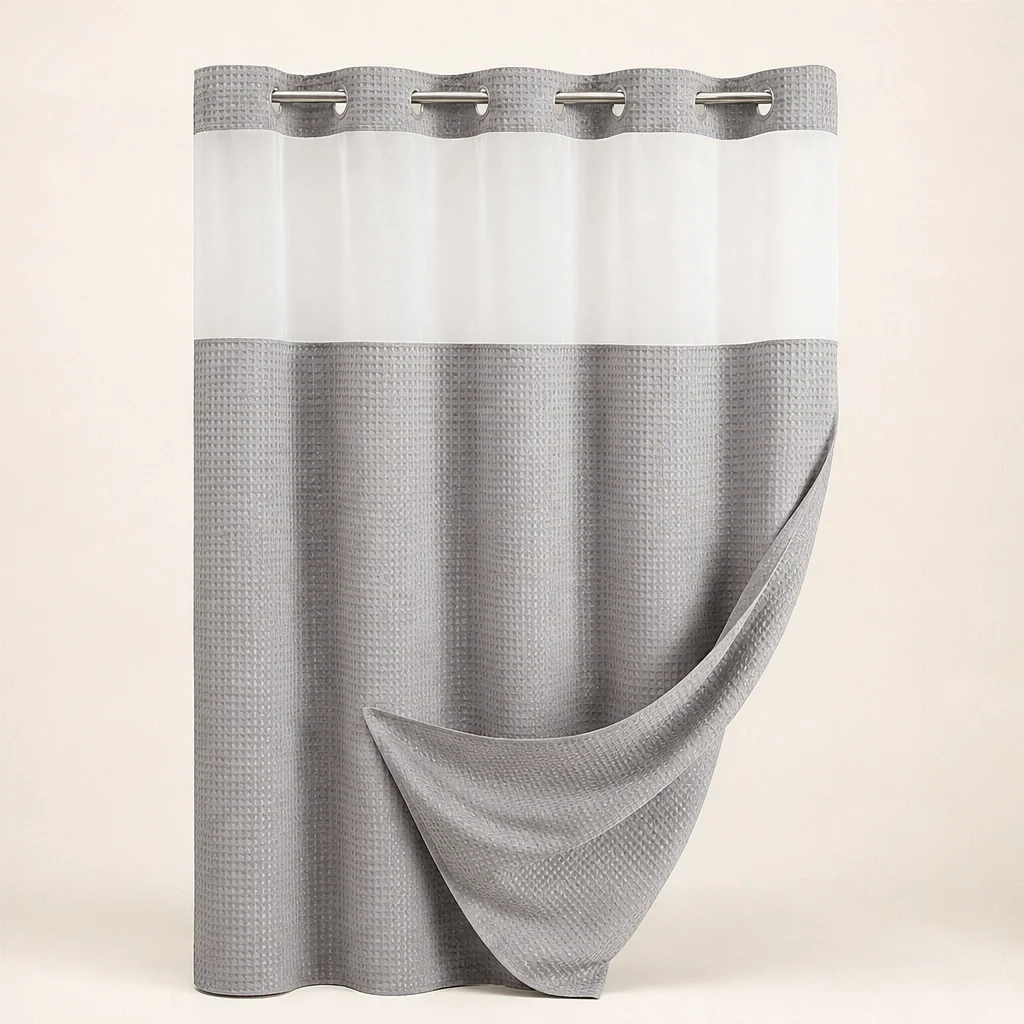 Weavecove – Hookless Waffle Weave Shower Curtain with Snap Buttons & Light-Through Top Panel + 50% OFF - Image 7