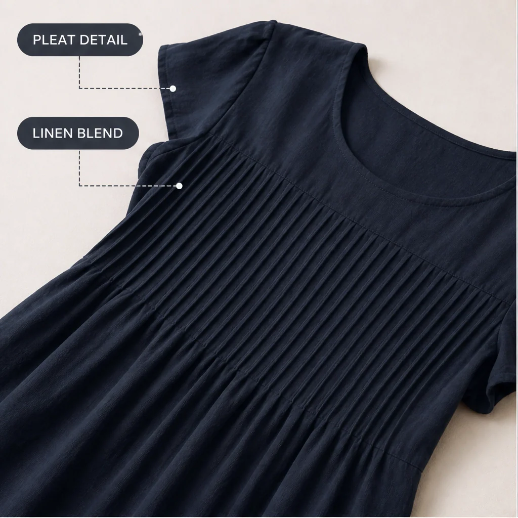 Solenne™ – Pleated Cotton-Linen Dress with Pockets + 50% OFF - Image 9