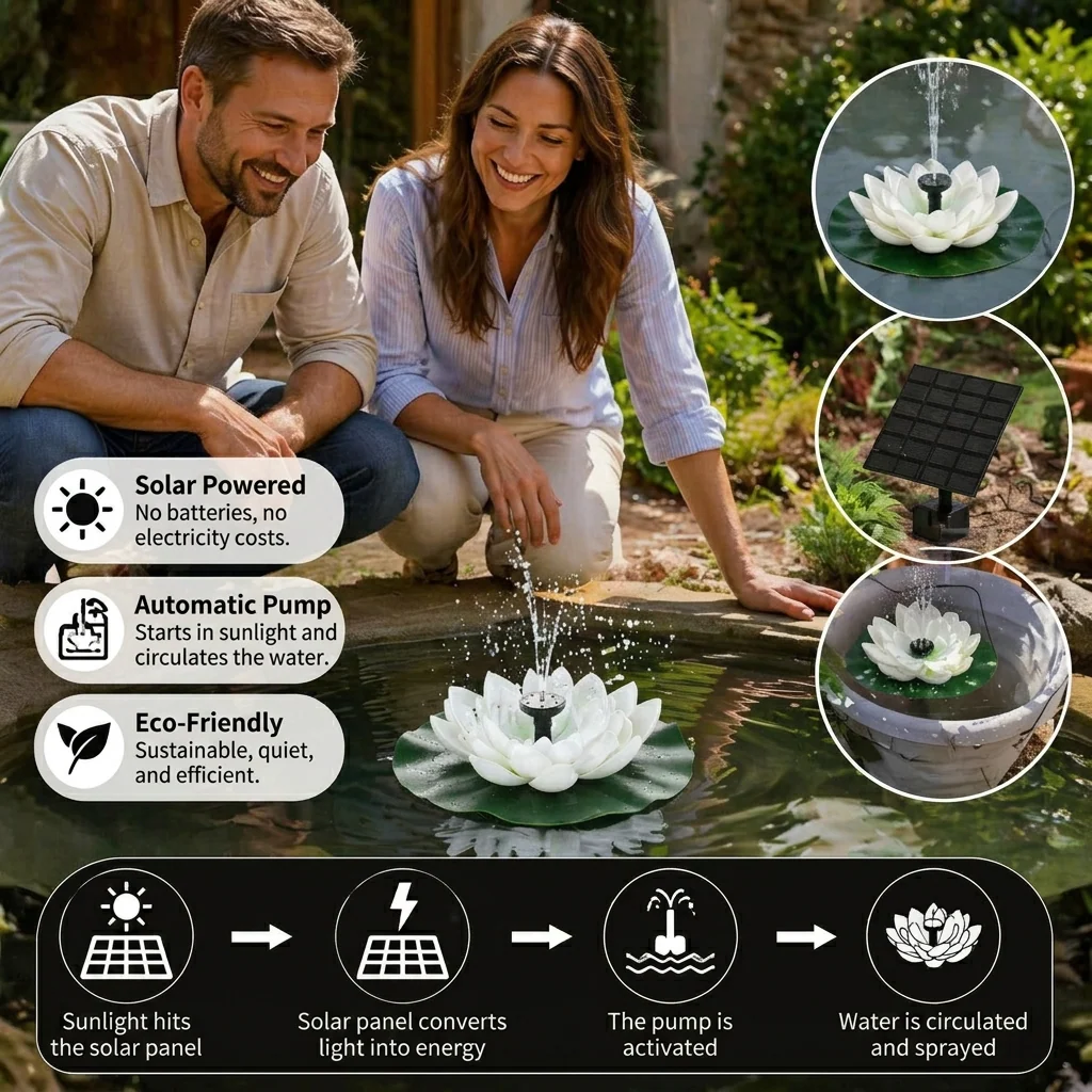 Lillova™ – Solar Floating Lotus Fountain with 7 Spray Heads for Ponds, Pools & Birdbaths + 50% OFF - Image 4