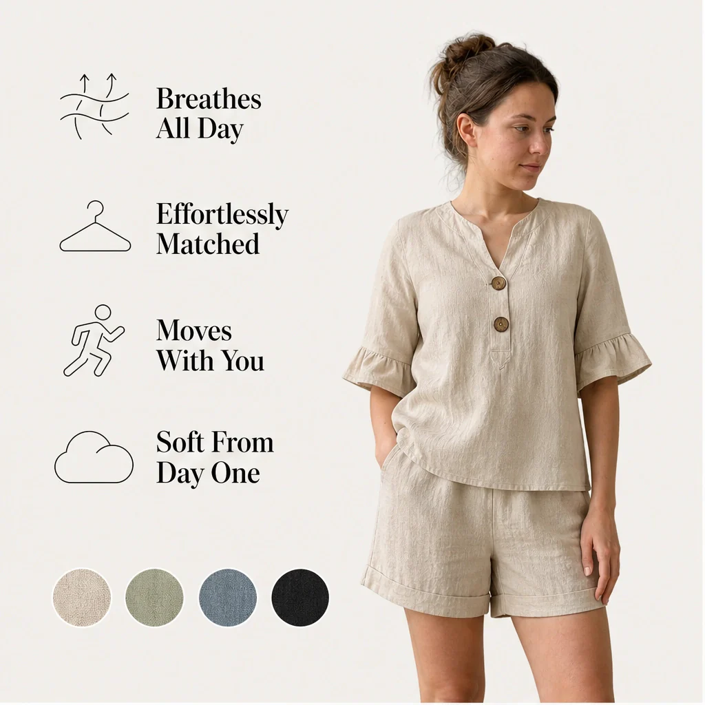 Verelle™ – Breathable Cotton V-Neck Ruffle Two-Piece Shorts Set + 50% OFF - Image 7