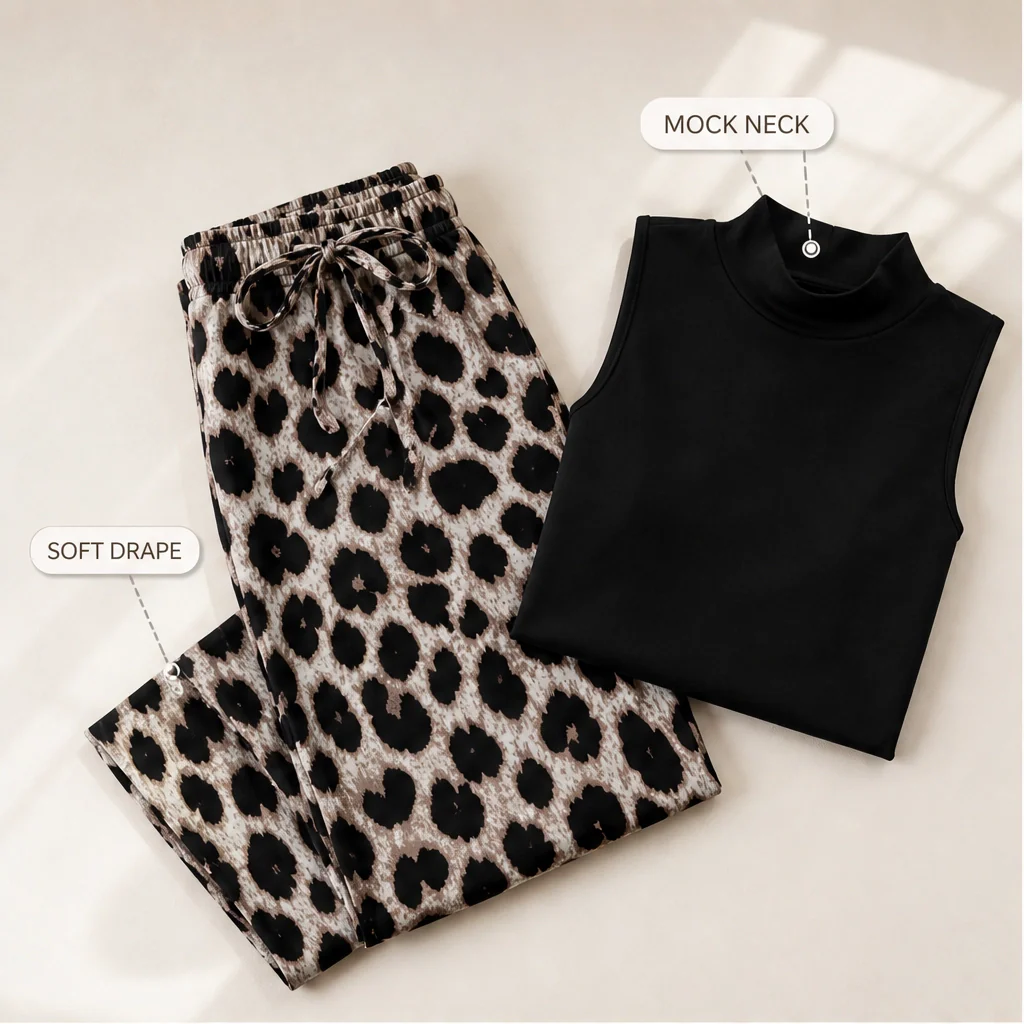 Maison Drape™ – Mock Neck Tank & Wide-Leg Printed Trouser Set +50% OFF - Image 9