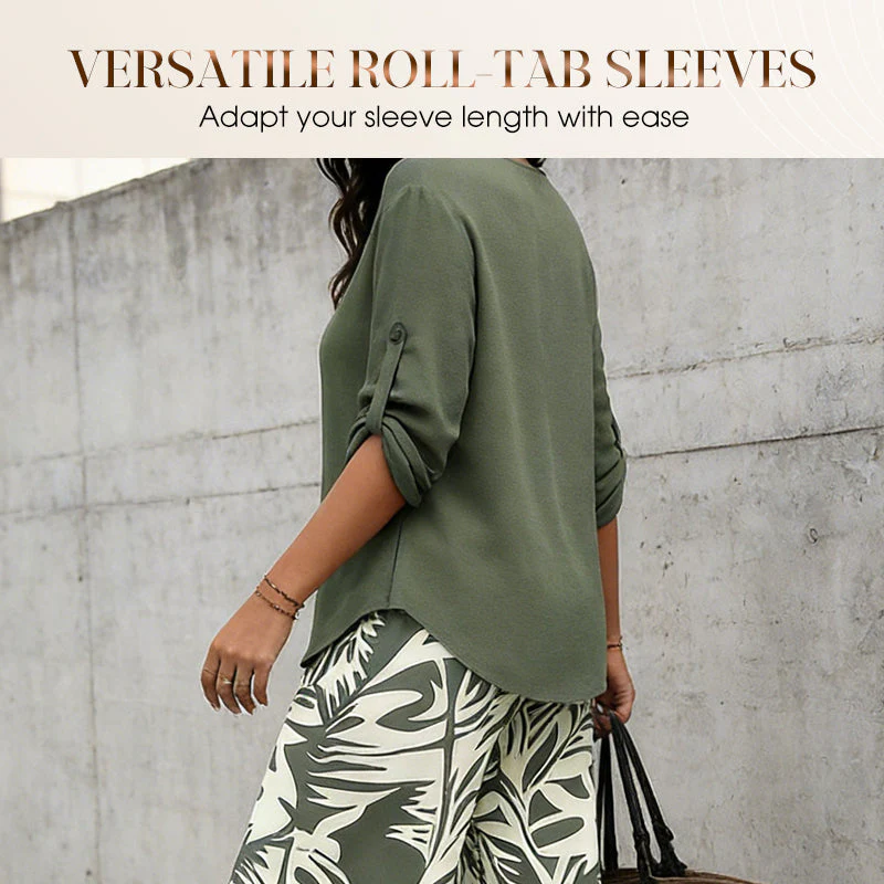Vinella™ – Elegant V-Neck Top & Leaf-Print Wide-Leg Pants Set + 50% OFF - Image 4