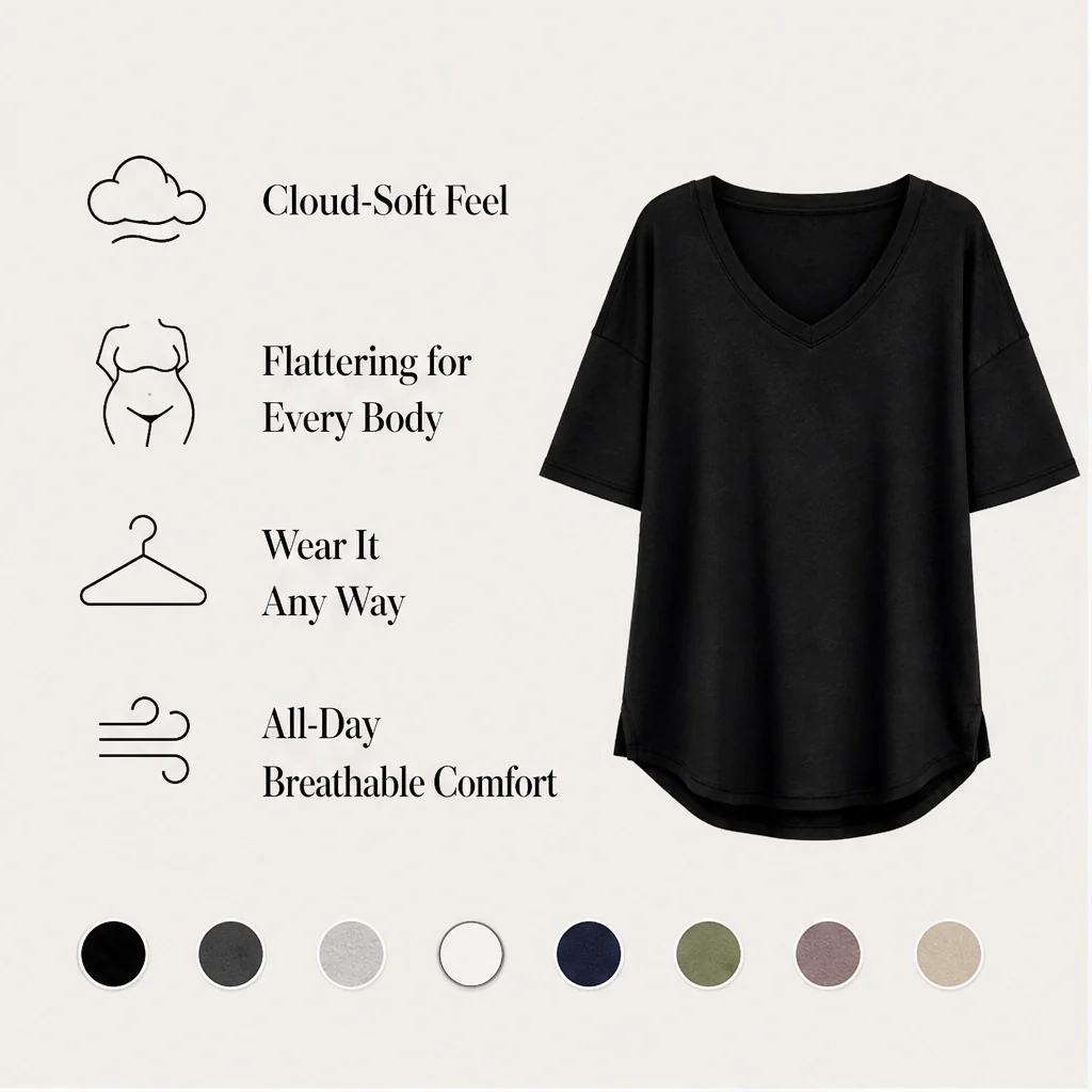 Velline™ – Soft Flowy-Hem V-Neck Loose T-Shirt + 50% OFF - Image 5