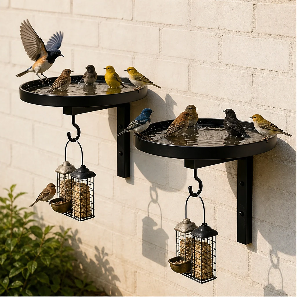 Perchwell – Dual-Function Wall-Mounted Iron Bird Bath with Hanging Hook + 50% OFF - Image 2