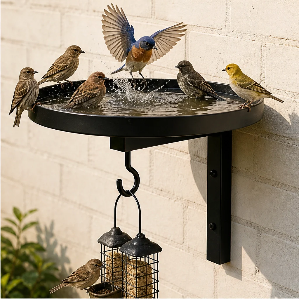 Perchwell – Dual-Function Wall-Mounted Iron Bird Bath with Hanging Hook + 50% OFF - Image 3