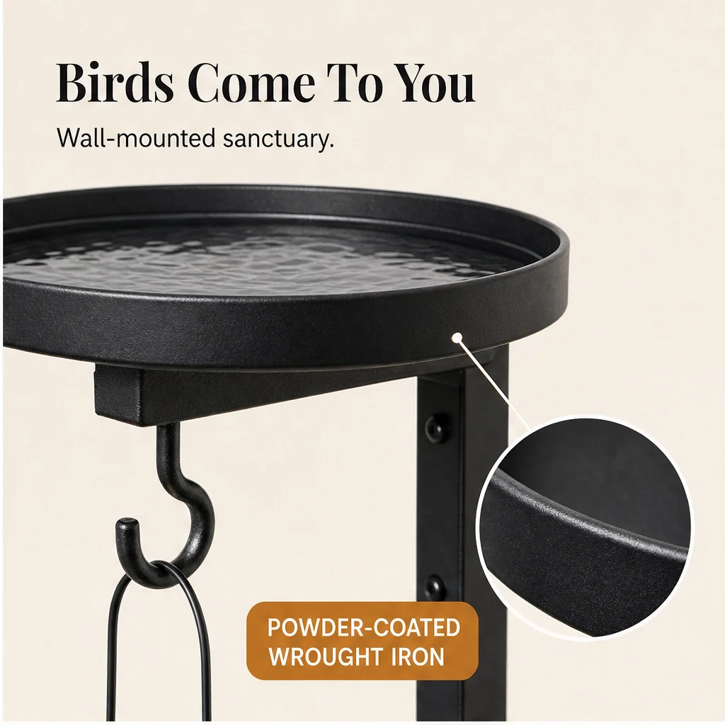 Perchwell – Dual-Function Wall-Mounted Iron Bird Bath with Hanging Hook + 50% OFF - Image 5